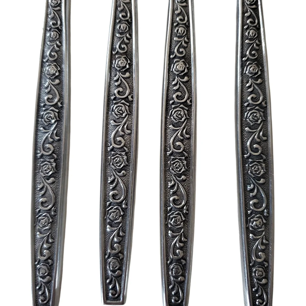 Granada Rose Japan‎ Dinner Knife Stainless Set Of 4 Floral Vintage Flatware